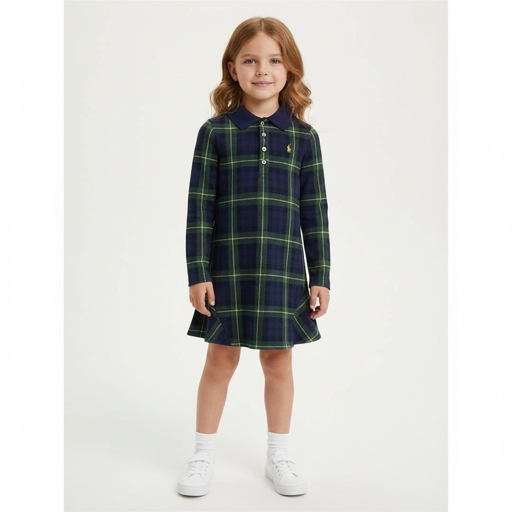 POLO RALPH LAUREN
Kids' Plaid Stretch Mesh Polo Dress In St Andrew Gordon - Picture 3 of 16
